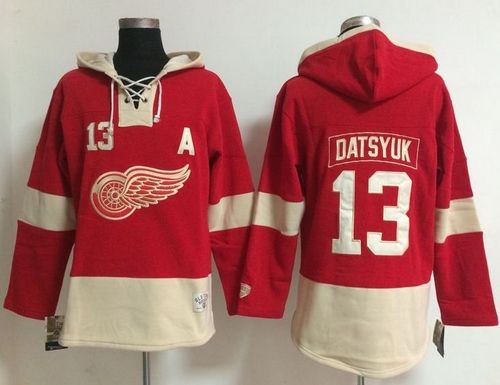 Detroit Red Wings #13 Pavel Datsyuk Red Women's Old Time Lacer NHL Hoodie